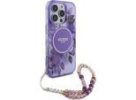 Guess HandyhüLle Per Iphone 16 Pro Max, Guess Iml Flowers Con Cinturino Perlato Magsafe, Viola