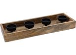 Portacandele Dell'avvento Mango 34 X 12 Cm - Per 4 Candeline - Vassoio Portacandele In Legno Con Piattini In Metallo - Portacandele Decorativo Candelabro Portacandele