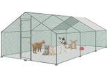 Sessamen-Lp Pollaio Recinto Per Polli Ruspanti Recinto All'aperto Pollaio Con Tetto Di Protezione Solare In Pe Gabbia Per Polli Con Serratura Telaio In Acciaio Zincato Gabbia Per Animali Domestici (3X6X2M)