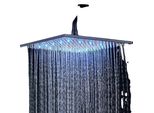 Soffione A Pioggia Quadrato, Funzione Di Cambio Colore A Led, Acciaio Inox, Montaggio A Parete, Nero Opaco
