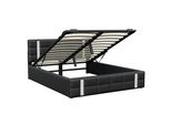 Letto Imbottito Proximax 160X200Cm Con Usb, Letto A Molle Idrauliche Con Led, Rete A Doghe E Contenitore, Letto Matrimoniale In Legno Letto Per Ragazzi In Pelle Finta, Nero