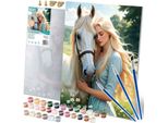 Pittura Con Numeri 40X50 Cm Massido Ritratto Di Donna Con Cavallo