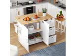 Carrello Da Portata Flieks Carrello Da Pranzo Carrello A Isola Per Cucina Con Piano Di Lavoro Estensibile, Isola Per Cucina Carrello Da Cucina Con Cassetti, Bianco