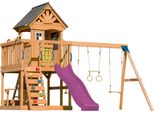 Axi Jack Casetta Per Bambini In Legno Con 2 Altalene, Scivolo Viola / Parco Giochi All'aperto, Recinto Con Sabbia, Trapezio / Parete Di Arrampicata | Giochi In Legno Per Esterni