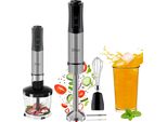 Set Di Frullatori Manuali 5 In 1 Zilan - 1200 W, 12 Velocità, Alloggiamento In Acciaio Inox, Led, Lame In Acciaio Inox 304, Incluso Tritatutto, Frusta, Montalatte E Misurino - Potente Frullatore Manuale Per La Cucina