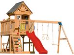 Axi Jack Casetta Per Bambini In Legno Con 2 Altalene, Scivolo Rosso / Parco Giochi All'aperto, Recinto Con Sabbia, Trapezio / Parete Di Arrampicata | Giochi In Legno Per Esterni