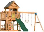 Axi Jack Casetta Per Bambini In Legno Con 2 Altalene, Scivolo Verde / Parco Giochi All'aperto, Recinto Con Sabbia, Trapezio / Parete Di Arrampicata | Giochi In Legno Per Esterni
