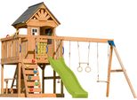 Axi Jack Casetta Per Bambini In Legno Con 2 Altalene, Scivolo Giallo / Parco Giochi All'aperto, Recinto Con Sabbia, Trapezio / Parete Di Arrampicata | Giochi In Legno Per Esterni