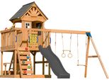 Axi Jack Casetta Per Bambini In Legno Con 2 Altalene, Scivolo Grigio / Parco Giochi All'aperto, Recinto Con Sabbia, Trapezio / Parete Di Arrampicata | Giochi In Legno Per Esterni