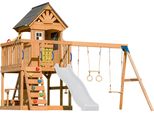 Axi Jack Casetta Per Bambini In Legno Con 2 Altalene, Scivolo Bianco / Parco Giochi All'aperto, Recinto Con Sabbia, Trapezio / Parete Di Arrampicata | Giochi In Legno Per Esterni