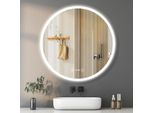 Yoleo Specchio Da Bagno Con Illuminazione, Orologio E Temperatura, Specchio Da Parete A Led Con Interruttore A Sfioramento E Vetro Antideflagrante, 3 Colori Di Luce, Rotondo, 60X60 Cm