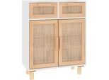 Syfax™ Credenza Bianca 60X30X75 Cm Legno Massello Pino Rattan Naturale