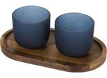 Seasons - Vassoio Da Portata In Vetro, Con Base In Legno PF4995 (Taglia Unica) (Hale Blue)