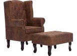 Vidaxl Poltrona E Poggiapiedi Chesterfield In Pelle Scamosciata Marrone