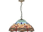 Libellula - Ciondolo A 1 Fiamma, Ottone Antico, Vetro Tiffany