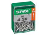 Set Di 50 Viti Spax A Testa Svasata Piana In Acciaio, Diam.4 Mm X L.30 Mm