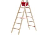 Hymer Holz-Stufenstehleiter 71499, Beidseitig Begehbar 2X6 Sprossen ArbeitshöHe 3,10 M