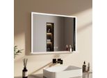 Specchio Da Bagno Emke 80X60Cm Illuminazione A Led Con Mensola Specchio Da Bagno Orizzontale Interruttore Touch 6500K Specchio Orizzontale Senza Nebbia Touch Bianco Freddo