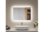 Specchio Da Bagno Emke Led 45X60 Cm Con Illuminazione E Antiappannamento, Specchio Da Parete Con Interruttore Meccanico Specchio Da Bagno 3000K/6500K Colori Della Luce