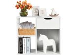 Tavolino Costway Con Ripiano E Spazio Di Archiviazione, Libreria Bianca, Tavolino Da Letto In Legno, Tavolino Da Divano Per Soggiorno, Camera Da Letto 60X30X52Cm