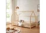 Letto Per Bambini 'Sisimiut' In Look Casa Con Protezione Anticaduta In Legno Di Pino 90 X 200 Cm Colori Legno