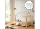 Letto Per Bambini 'Sisimiut' In Look Casa Con Materasso E Protezione Anticaduta In Legno Di Pino 90 X 200 Cm Colori Legno