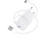 Caricabatterie Dcu Bianco Da Parete 5V 2,4A + Cavo Di Collegamento Da Usb A Microusb 1M
