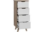 Cassettiera Con 4 Cassetti - Truciolato - Rovere E Bianco - 45 X 42 X 108 Cm