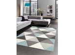 Tappeto Soggiorno Triangolo Blu Grigio Crema Dimensioni - 80X150 Cm