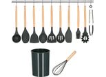 Springos Set Di Utensili Da Cucina 12 Pz. Utensili Da Cucina Di Base In Silicone Di Bambù (Grafite)