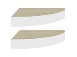 Vidaxl Mensola Angolare A Parete 2 Pz. Rovere E Bianco 25X25X3,8 Cm Mdf