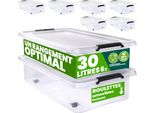 Deuba® 6X 30L Scatole In Plastica Trasparente Senza Bpa Contenitori Con Coperchio Impilabili Ruote Cassette Salvaspazio