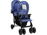 Vidaxl Passeggino Gemellare Tandem Blu Navy Acciaio
