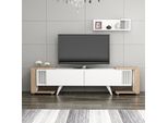 Mobile Tv Glostrup Mobile Tv Basso Con Mensola A Muro Mobile Tv Con 2 Tavolini Tavolo Tv Con Vano Portaoggetti Soggiorno Effetto Rovere Bianco