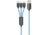 2GO 3In1 Cavo Usb Led Blu Micro-Usb, Lightning, USB-C 1,5 M