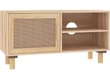 Mobile Tv Marrone 80X30X40 Cm In Pino Massiccio E Rattan Naturale