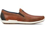 Rieker Uomo Mocassino Basso In Pelle Perforata Con Inserto Elastico 09055, Misura:43 Eu, Colore:Marrone