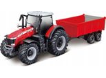 Bburago Massey Ferguson 8740S 10Cm Trattore Agricolo Con Volano E Trascinamento Di Legno