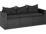 Vidaxl Divano Da Giardino A 3 Posti Con Cuscini In Polirattan Nero