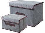 Set Di Contenitori - 2 Pezzi - Grigio - Cestini Con Coperchio - Tessile - Contenitore - Organizzatore