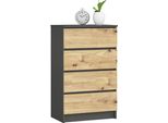 Comò K60 4 Cassetti Grafite Grigio Rovere Artisan Mobile Di Stoccaggio Con Guida Metallica E Bordi In Abs