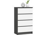 Comò Elegante K60 Con 4 Cassetti In Grigio Grafite E Bianco