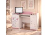 Happy Babies Scrivania Per Bambini 125X89X60 Scrivania Per Pc Per La Camera Dei Bambini Con Vassoio Per Tastiera Scrivania Decorativa Per Computer Bianca Gattino Con Motivo Rosa