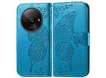 Per Xiaomi Redmi A3 Portafoglio Cellulare Custodia Farfalla Design Cover Custodia Blu