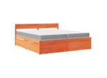 Vidaxl Letto Con Cassetti E Materasso Marrone Cera 200X200 In Legno Massiccio