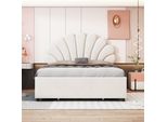 Letto Imbottito Sweiko 140 X 200 Cm, Struttura Del Letto Con Testata A Forma Di Fiore E Rete A Doghe, Con Vani Portaoggetti, Letto Per Ragazzi Letto Per Adulti Letto Matrimoniale, Tessuto Di Velluto Delicato Sulla Pelle, Beige
