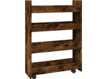 Vidaxl Carrello Portaoggetti Stretto A 4 Ripiani In Legno Di Quercia Affumicato