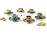 Set Excelsa 6 Tazzine Da Caffè Con Piattini Fiori Frida In Porcellana Colorata