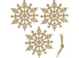 Decorazioni Natalizie - Fiocchi Di Neve Con Glitter 12Cm, Oro, Set Di 3