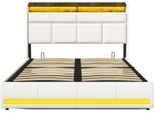 Letto Imbottito Proximax 160X200 Cm Con Led, Letto Per Ragazzi Letto Matrimoniale Con Rete A Doghe E Contenitore, Letto Contenitore, Pu, Bianco